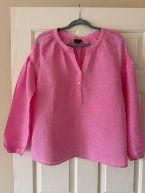 Talbots Bright Pink Linen Henley Top